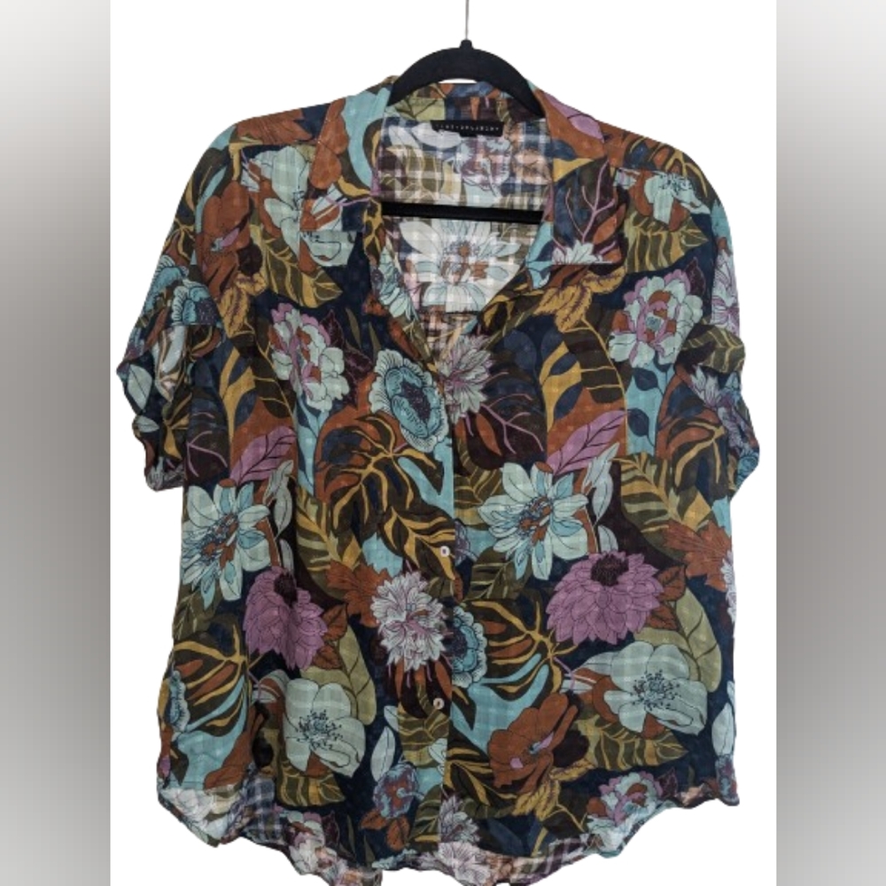 Short sleeve Flowy Colorful  Floral Blouse